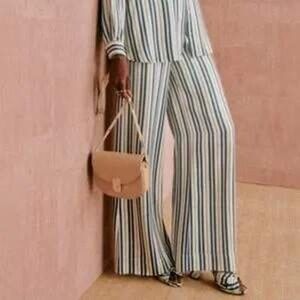 Sézane Women's Striped Wide-Leg Pants SZ 40 Medium Boho Earth Tones Resort Wear